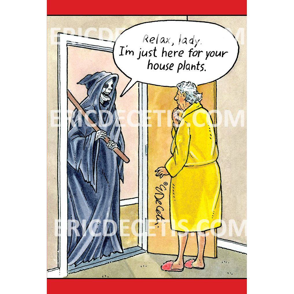 Grim Reaper-themed birthday card by Pictura featuring a spooky design, ideal for celebrating with unique, everyday greeting cards.